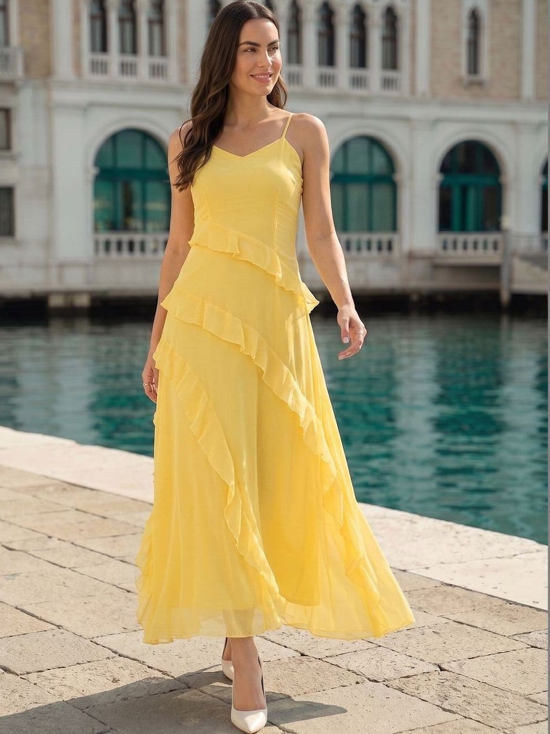 aayu Ruffled Chiffon A-Line Maxi Dress - view 1