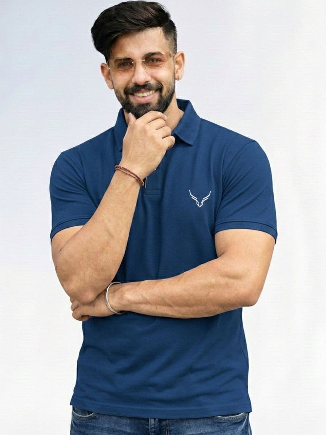 HANABY Navy Blue Muscle Fit Polo Collar T-shirt - view 1