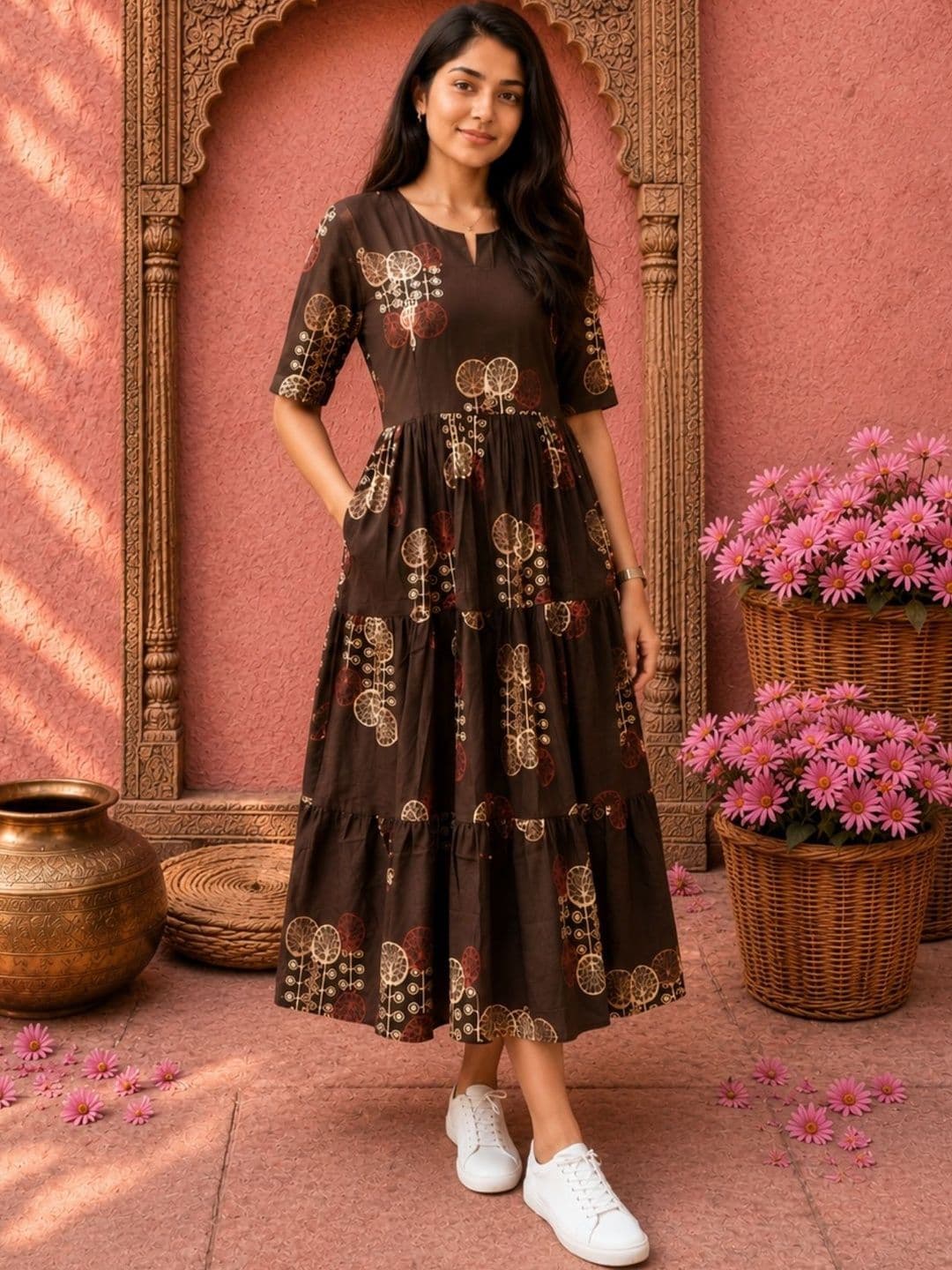 NAVYAAZRI Ethnic Motifs Print A-Line Midi Dress - view 1