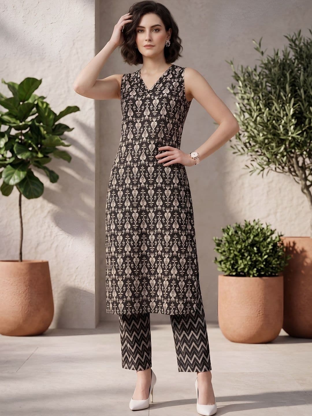 Nayo Floral Cotton Printed Tunic with Trousers - view 1