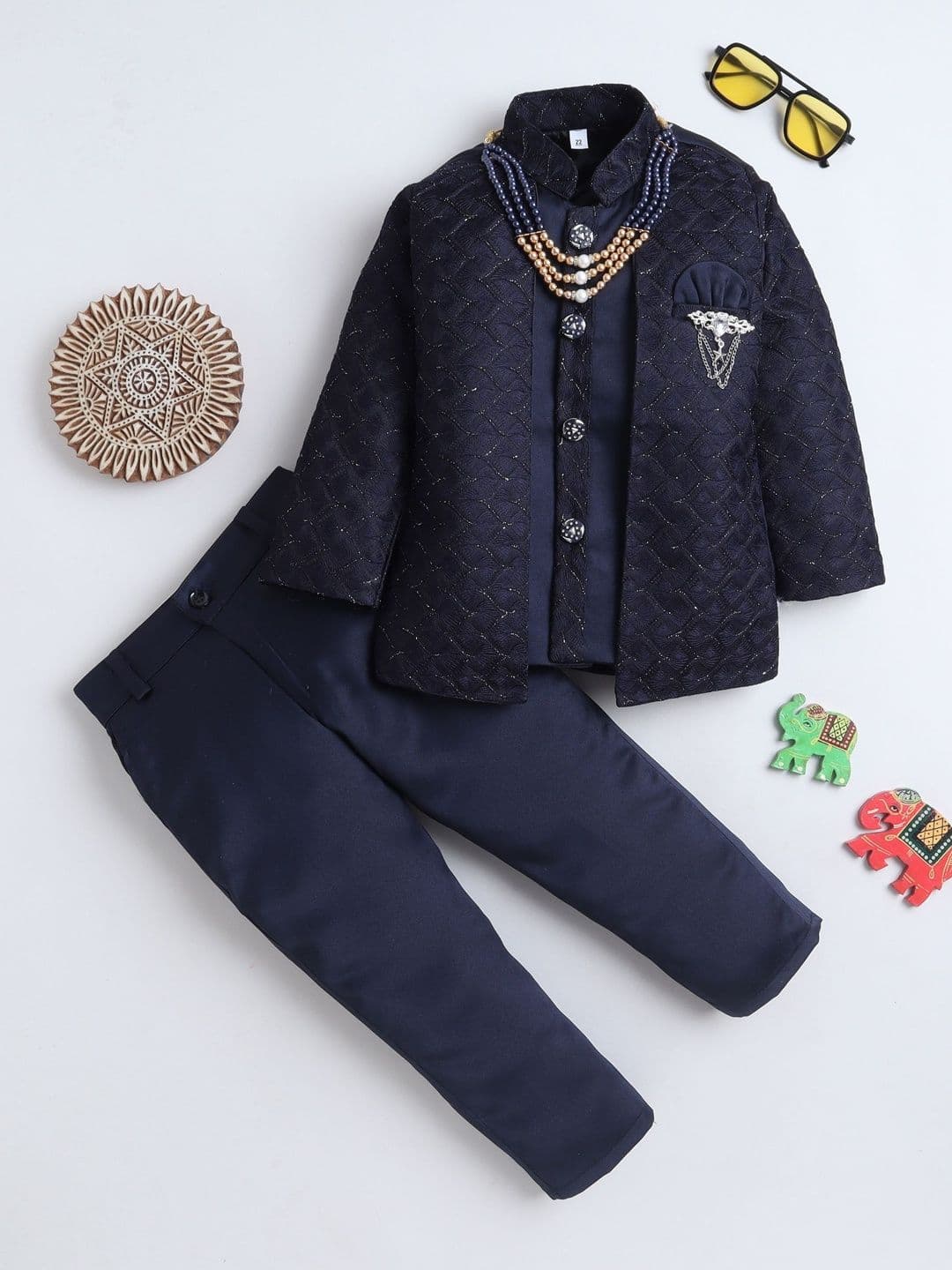 BAESD Boys Embroidered Mandarin Collar Sherwani - view 1