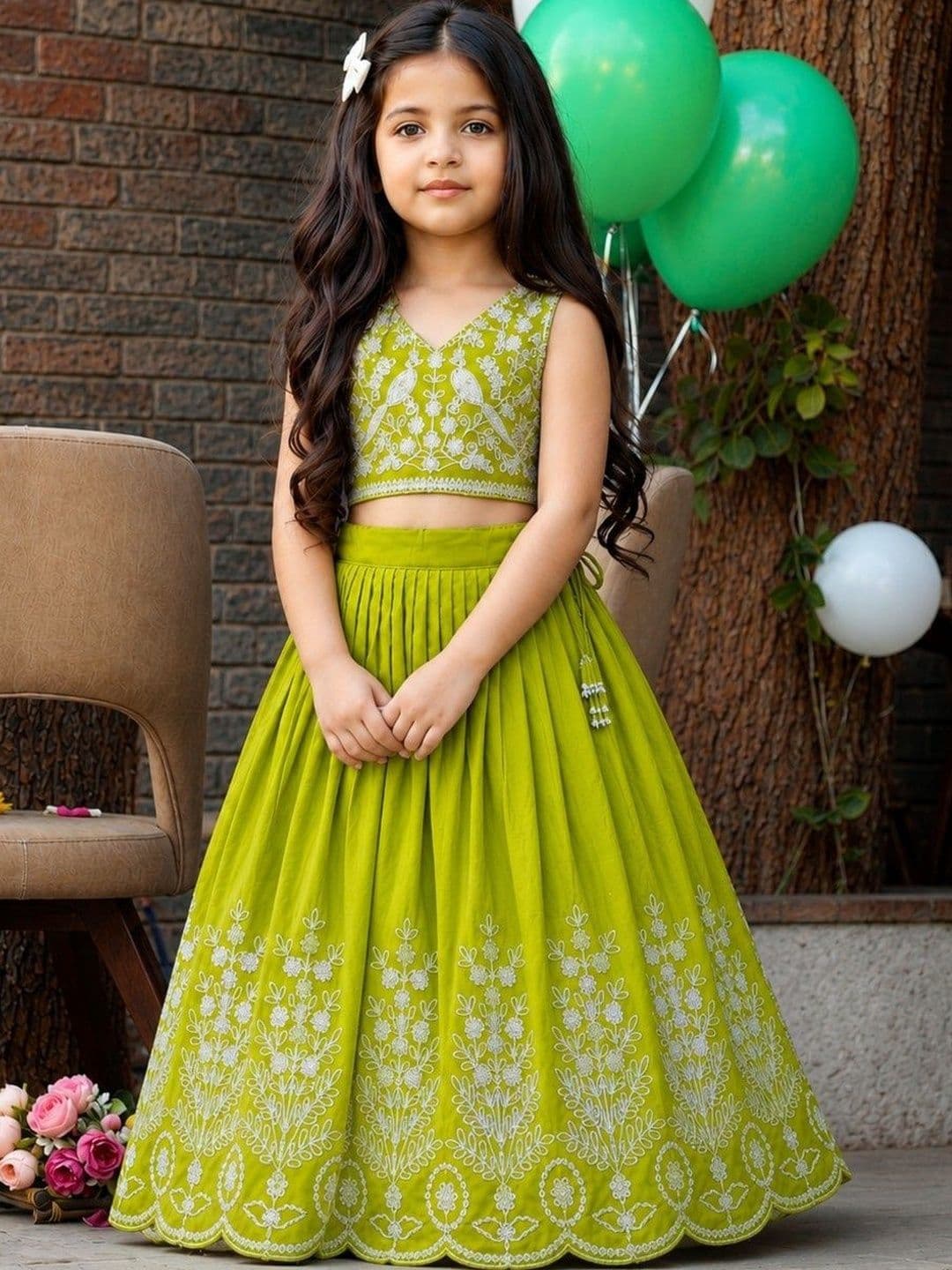 Sangria Girls Embroidered Thread Work Ready to Wear Lehenga & Blouse With Dupatta - view 1