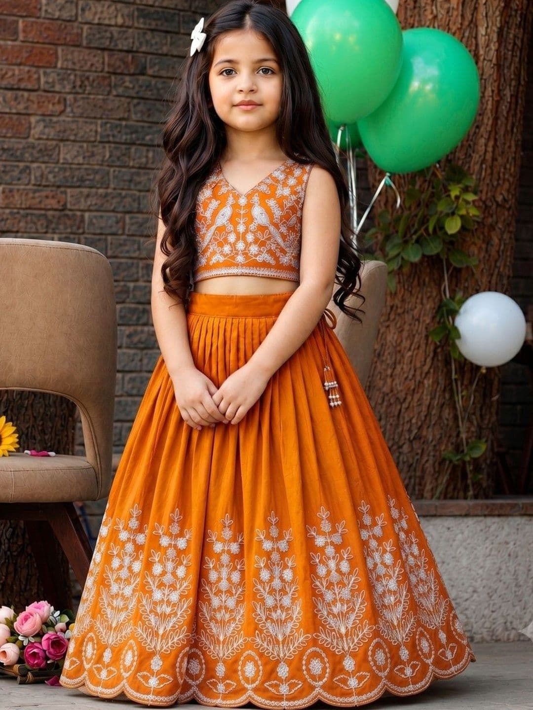Sangria Girls Embroidered Thread Work Ready to Wear Lehenga & Blouse With Dupatta - view 1