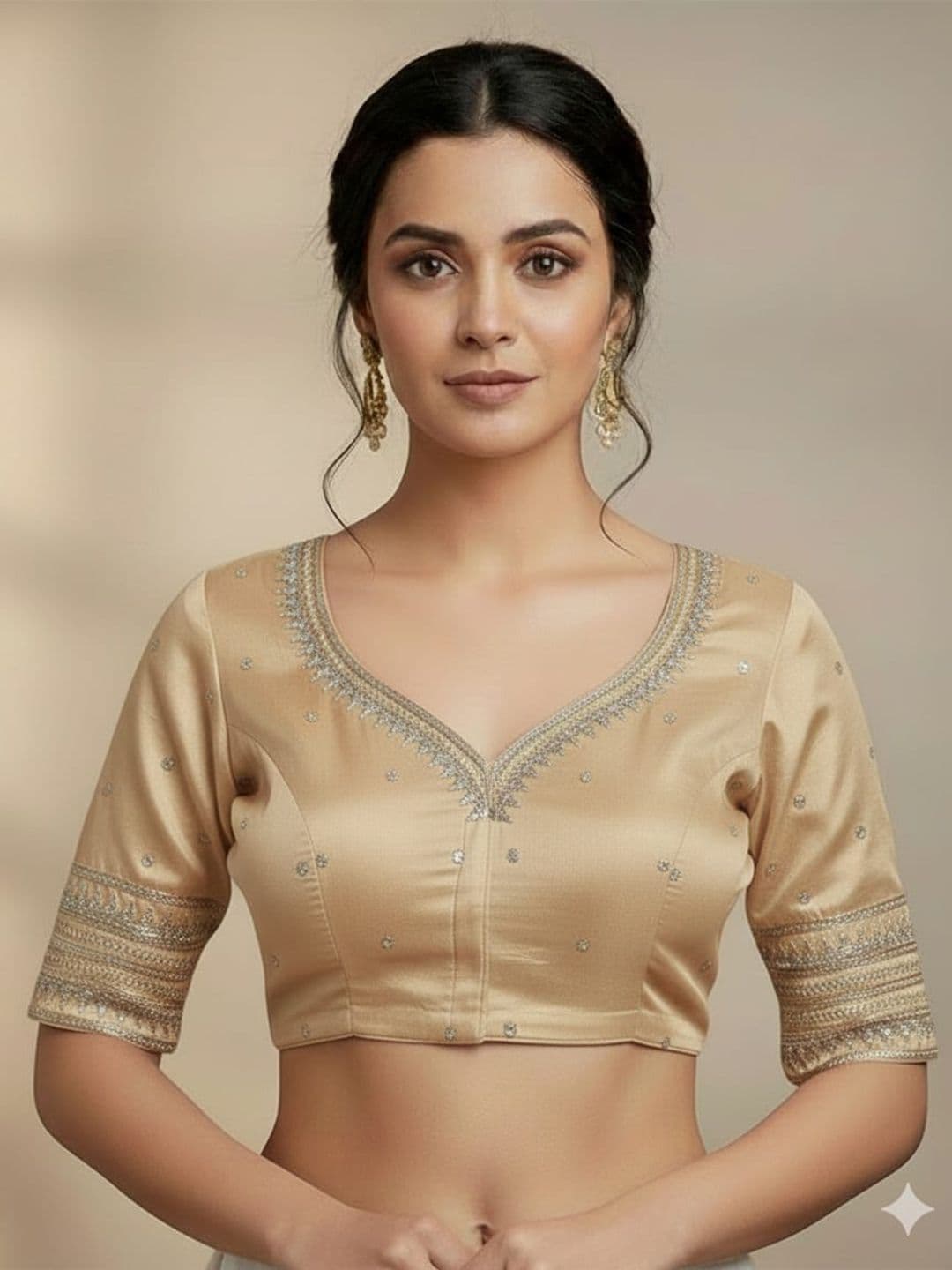 Apexaura Silk Embroidered Sequinned Saree Blouse - view 1