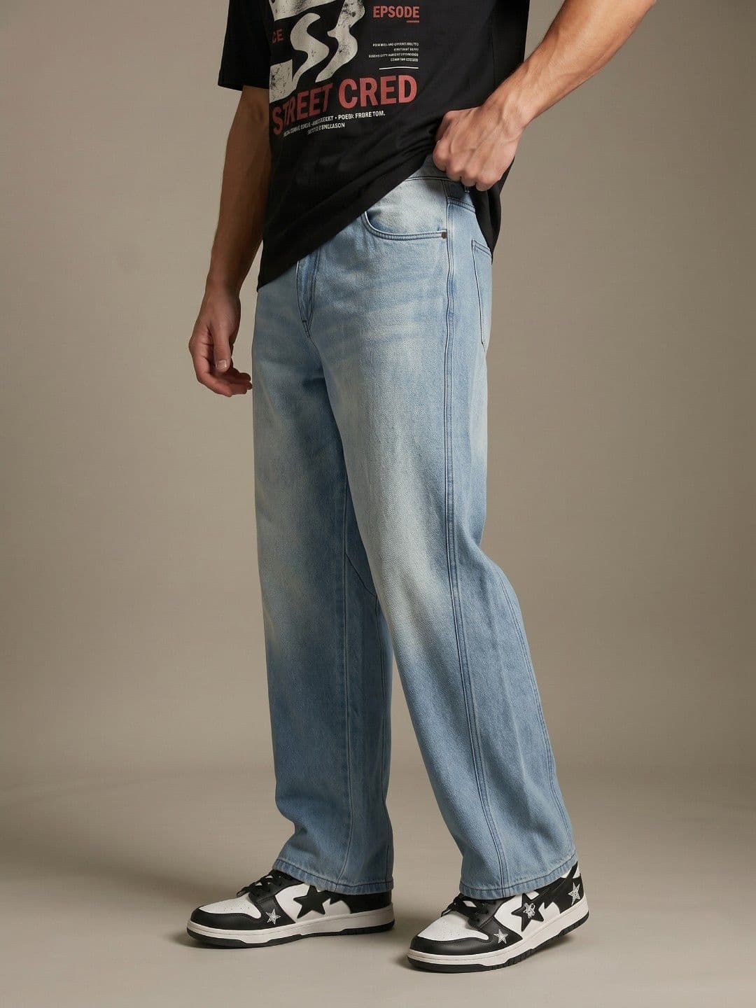 glitchez Men Baggy Fit Heavy Fade Pure Cotton Jeans - view 1