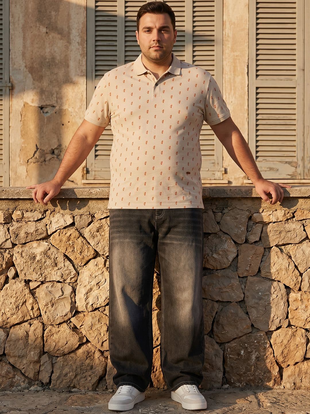 Sztori Plus Size Printed Polo Collar Pure Cotton T-shirt - view 1