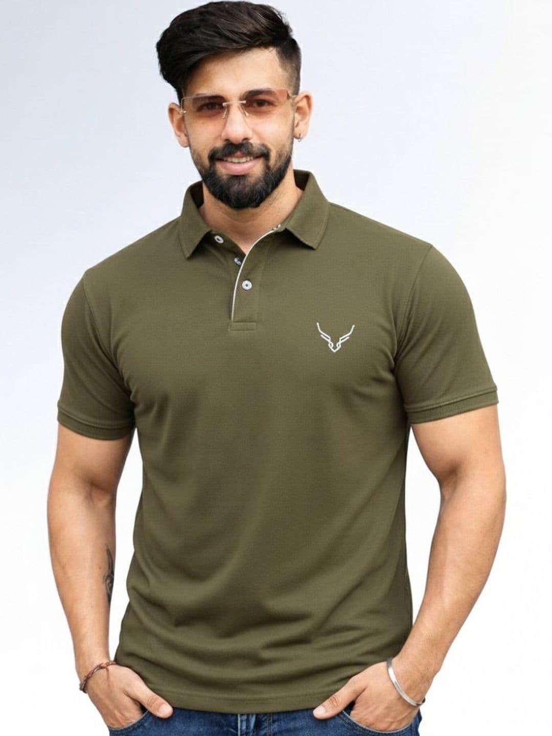 HANABY Olive Green Polo Collar T-shirt - view 1