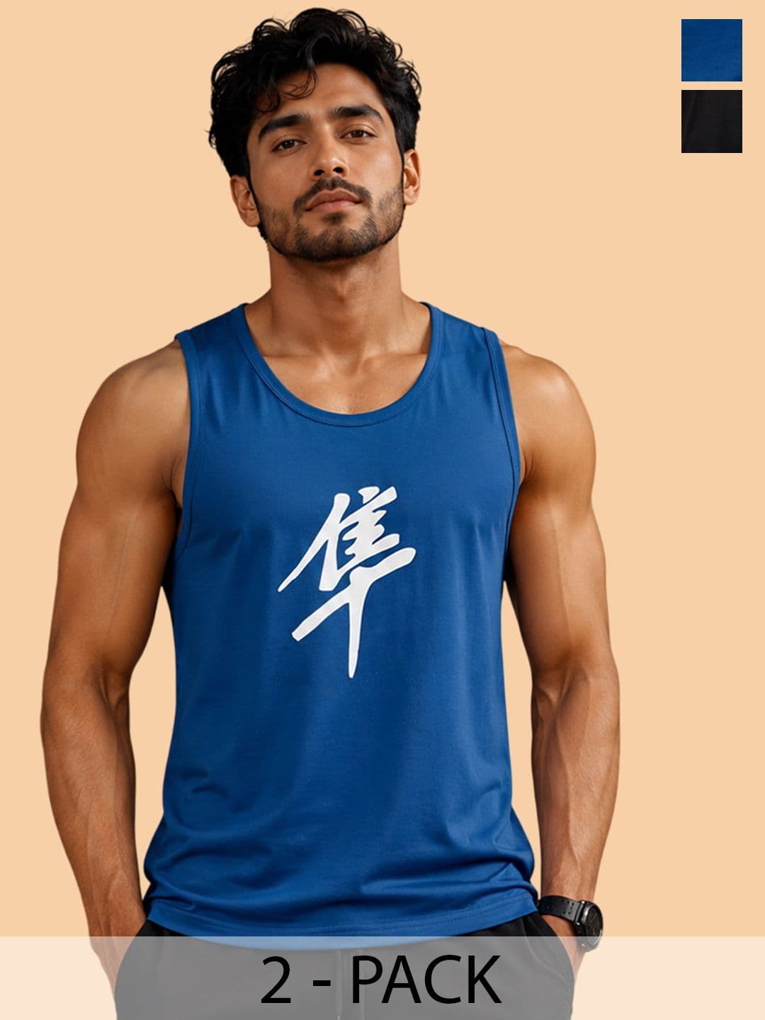 Dollar Pack of 2 Printed Cotton Gym Vest - view 1