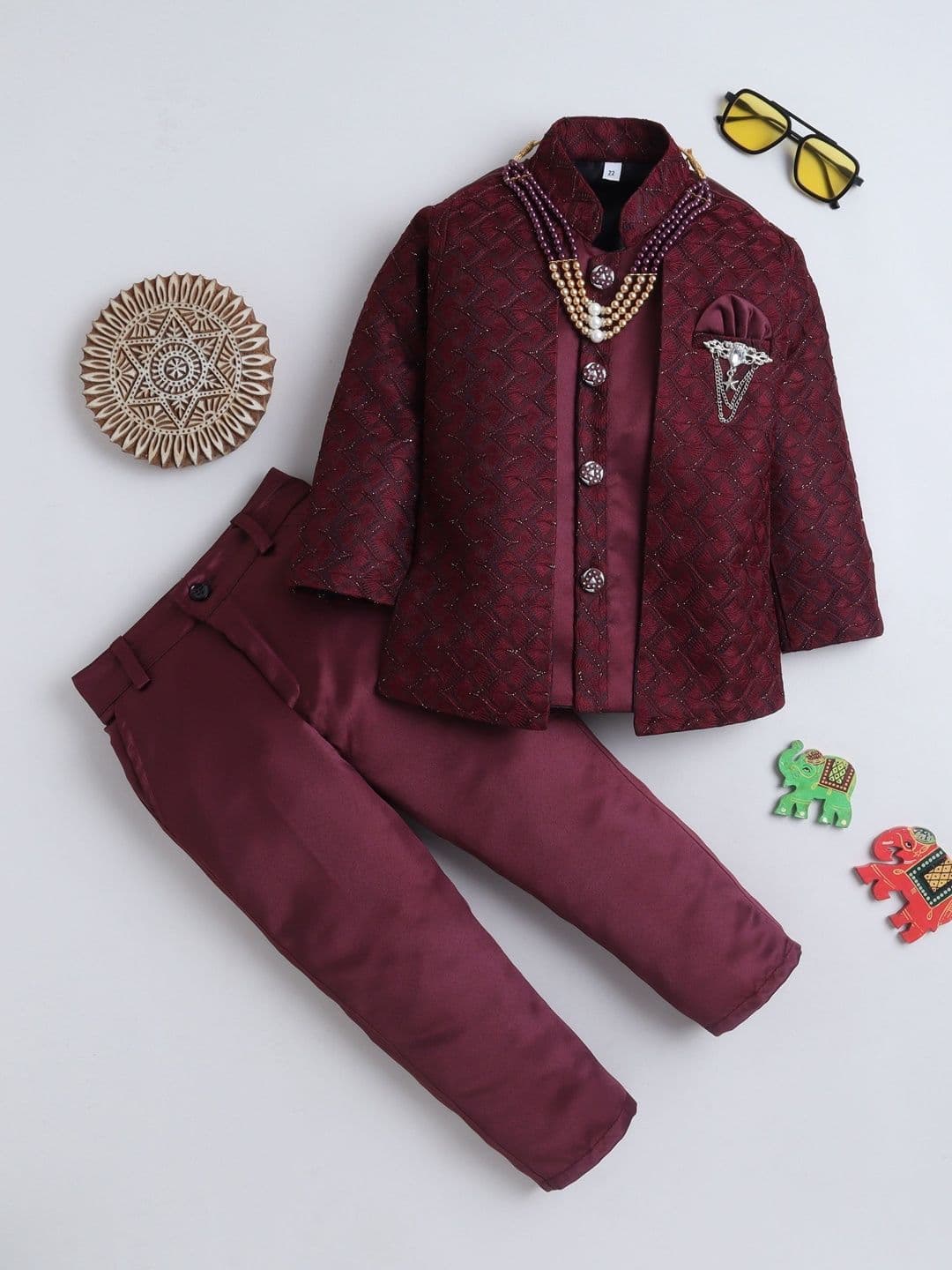 BAESD Boys Embroidered Mandarin Collar Sherwani - view 1