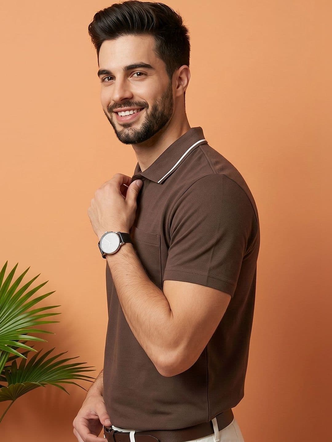 HERE&NOW Men Polo Collar Pockets T-shirt - view 1