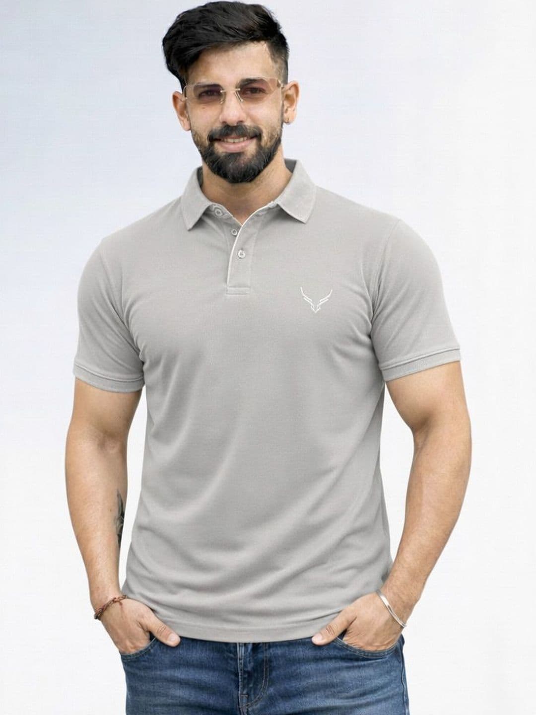 HANABY Grey Melange Polo Collar T-shirt - view 1