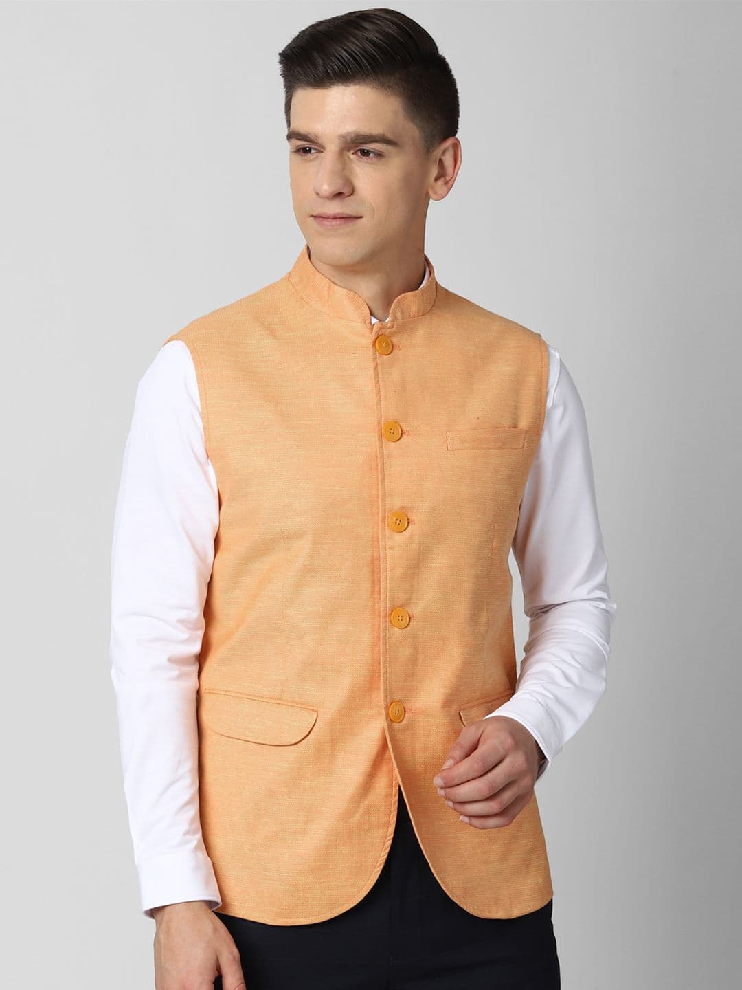 Peter England Elite Textured Mandarin Collar Nehru Jackets - view 1