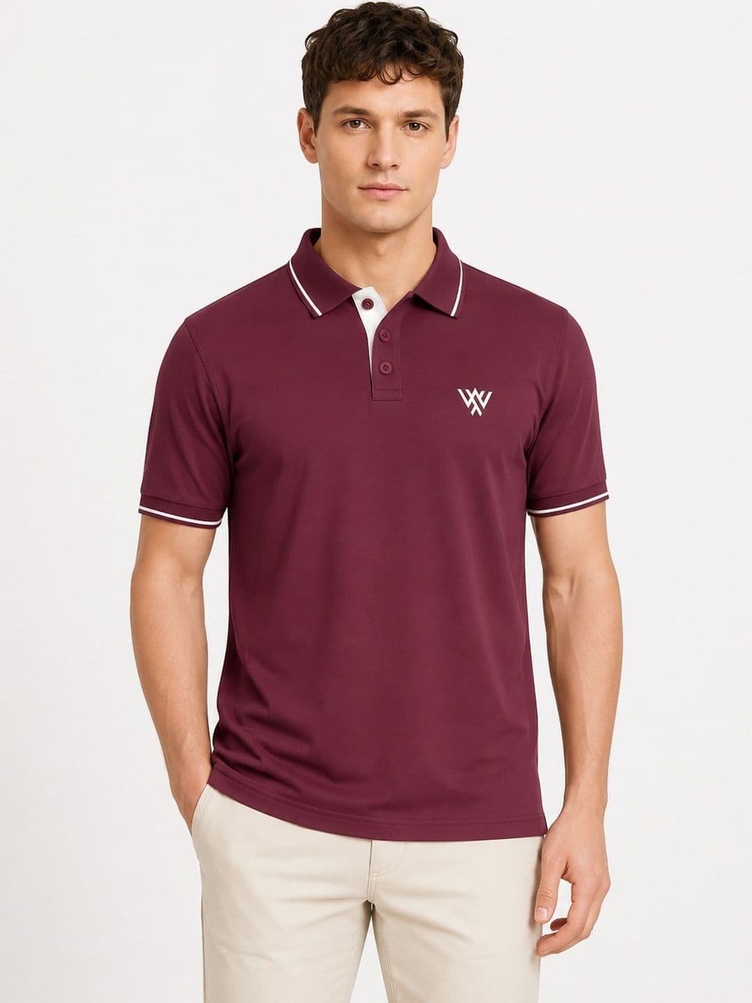 Warrior World Men Cotton Brand Logo Polo Collar T-shirt - view 1