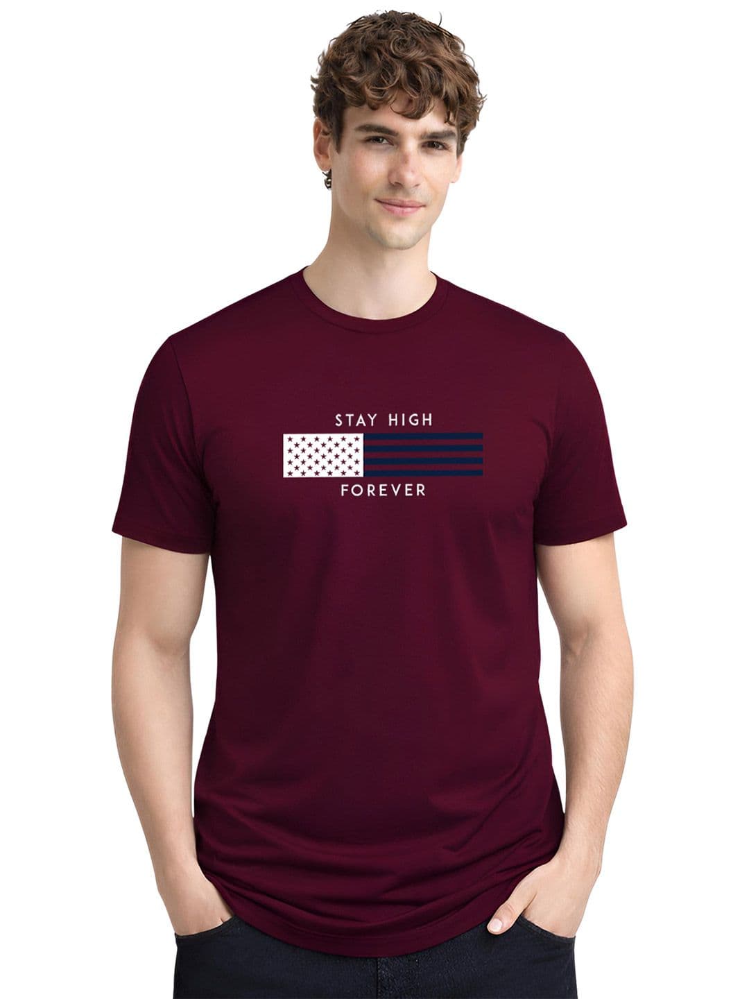 ADRO Typography Printed Round Neck Short Sleeves Regular Fit Pure Cotton T-shirt - view 1