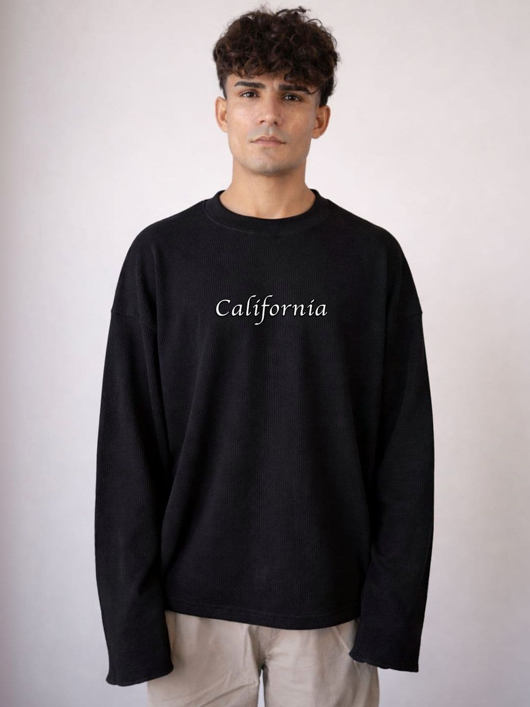 BDSQUARE Typography Self Design Drop-Shoulder Sleeves Pure Cotton Oversized T-shirt - view 1