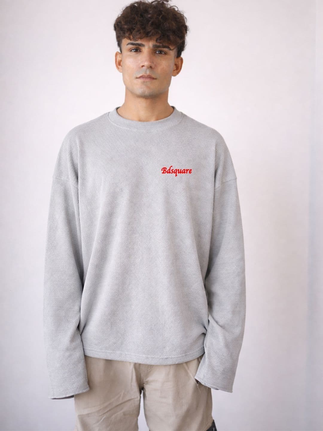 BDSQUARE Typography Self Design Drop-Shoulder Sleeves Pure Cotton Oversized T-shirt - view 1