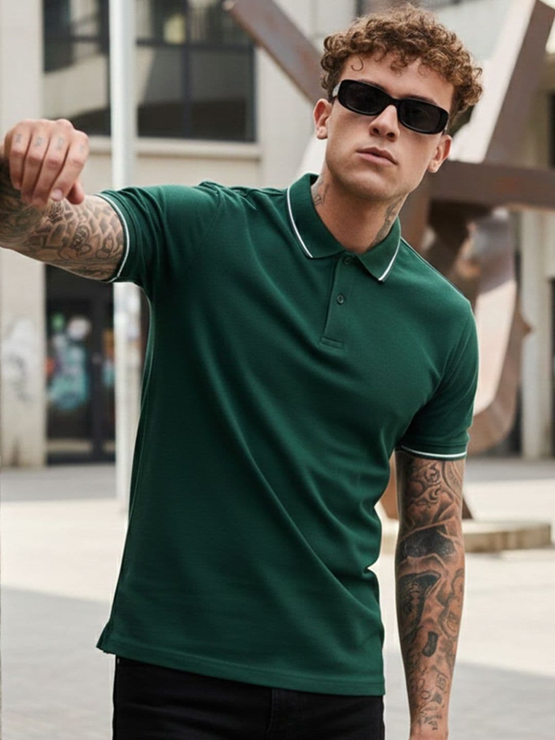 Purple Glisten Polo Collar Cotton T-shirt - view 1