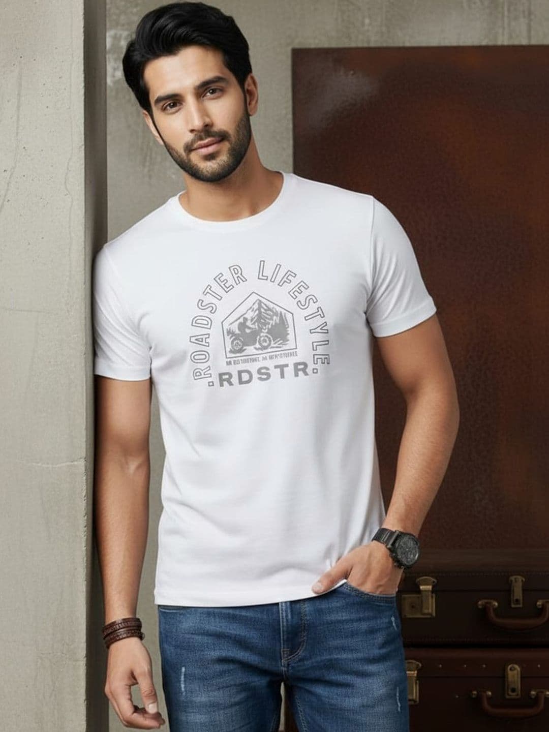 The Roadster Lifestyle Co Printed Pure Cotton Round Neck Tshirts - view 1