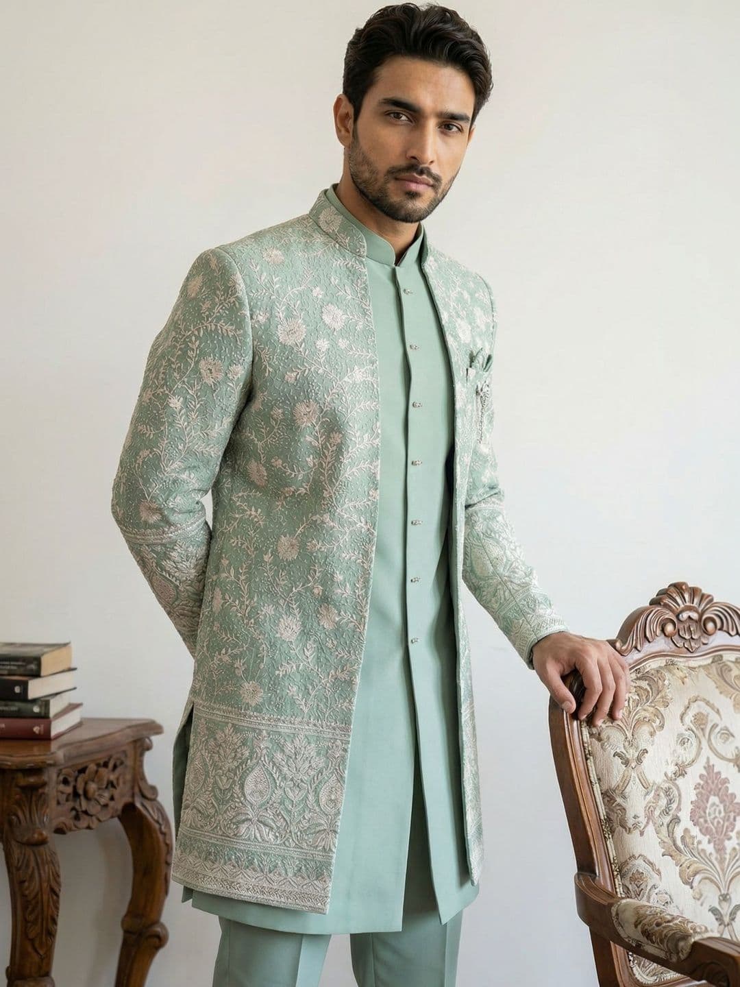 Jompers Embroidered Mandarin Collar Indo-Western Set - view 1