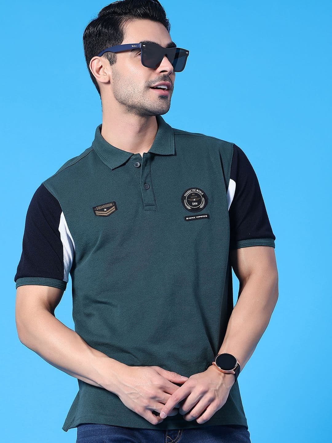 V-Mart Men Brand Logo Colourblocked Polo Collar Applique T-shirt - view 1