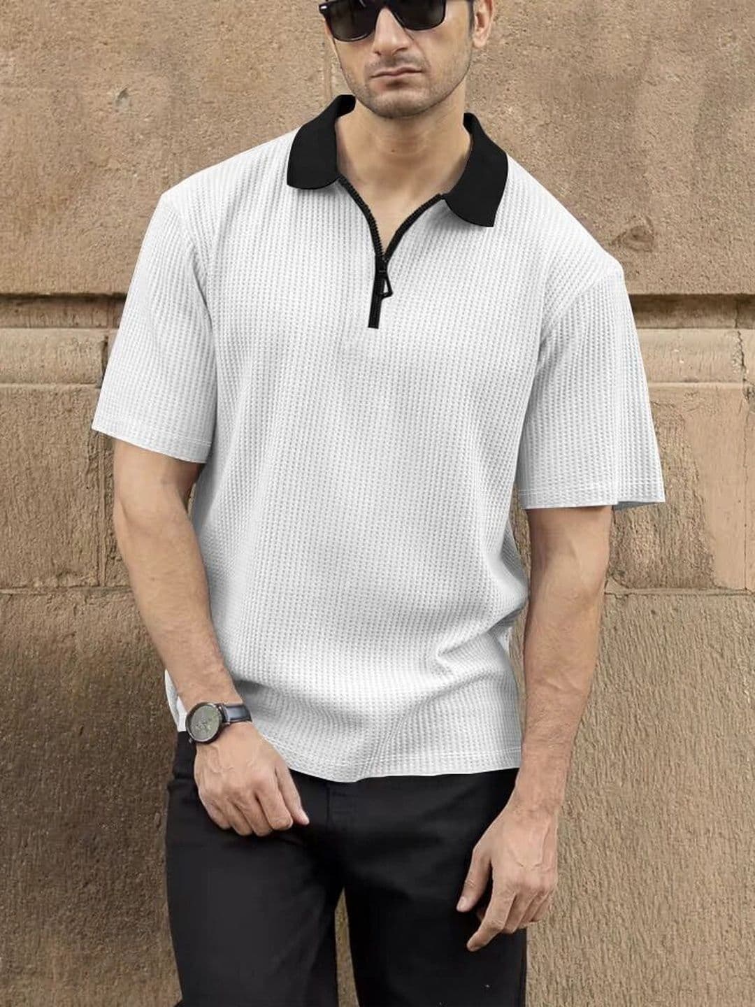 Starvy Men Polo Neck Half Sleeve Cotton Blend White Regular Tshirts - view 1