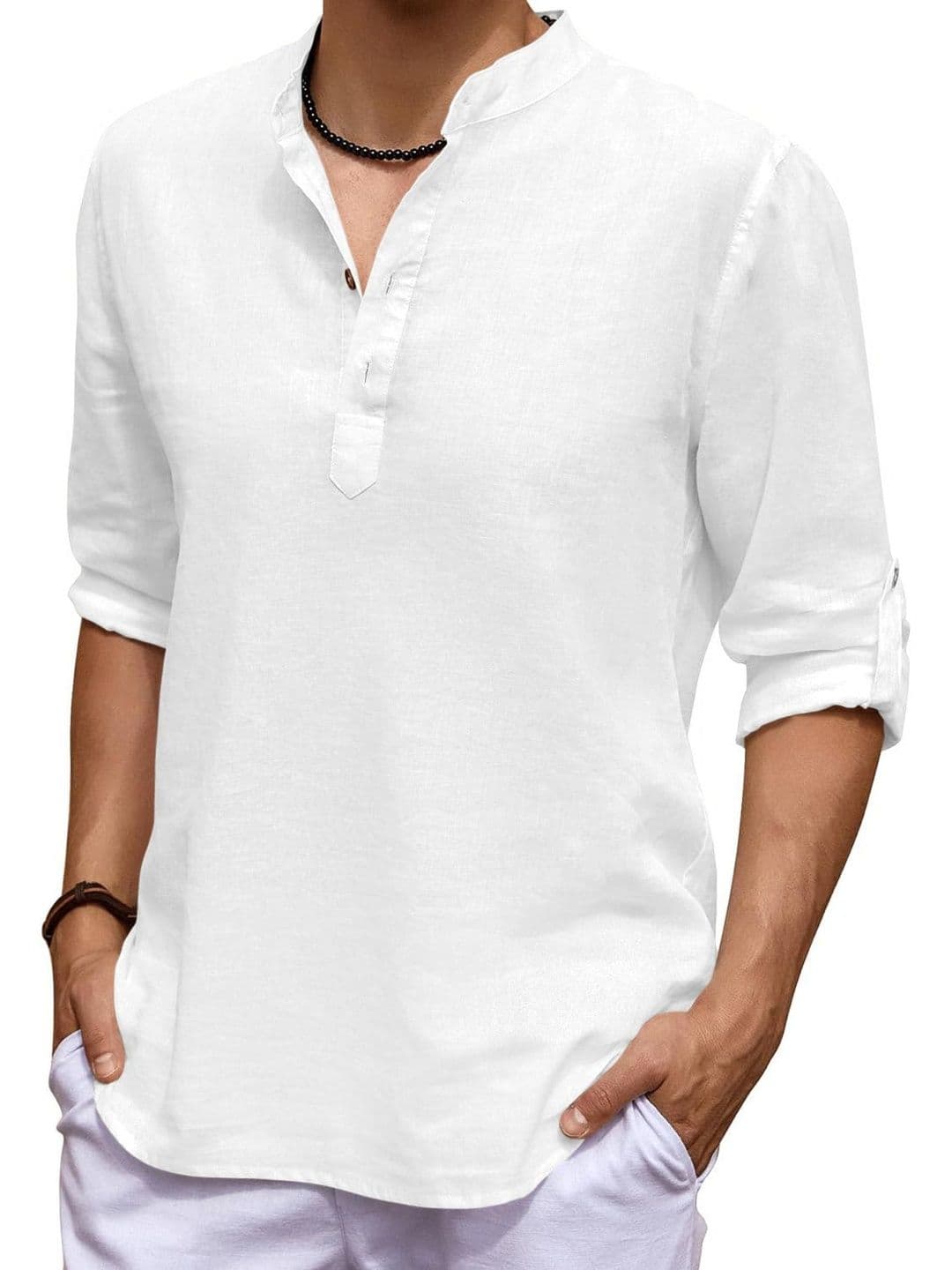 Zombom Men Mandarin Collar Long Sleeves Cotton Short Kurta - view 1