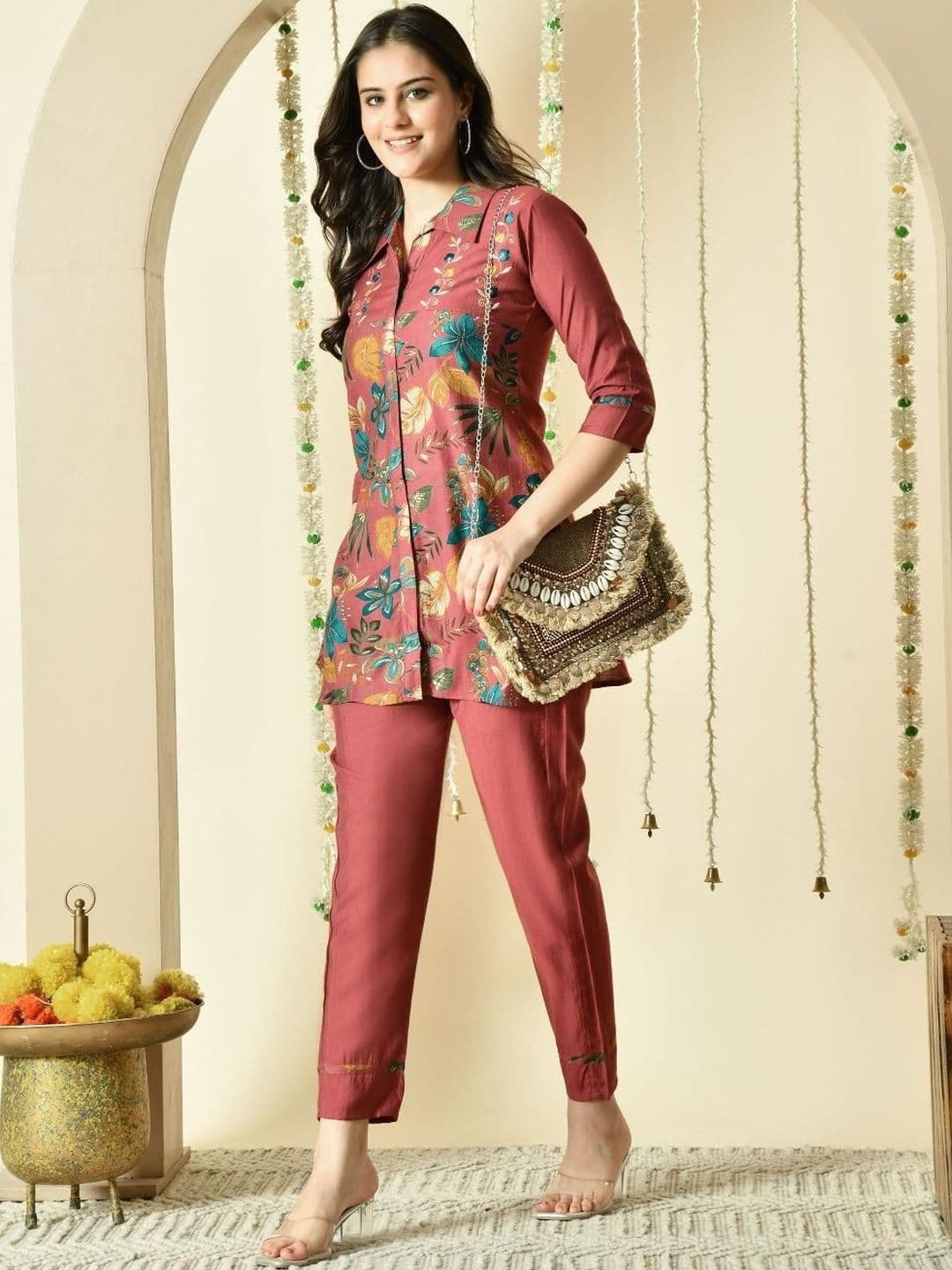 DISHWA FASHION Bohemian Embroidered Top with Trousers - view 1