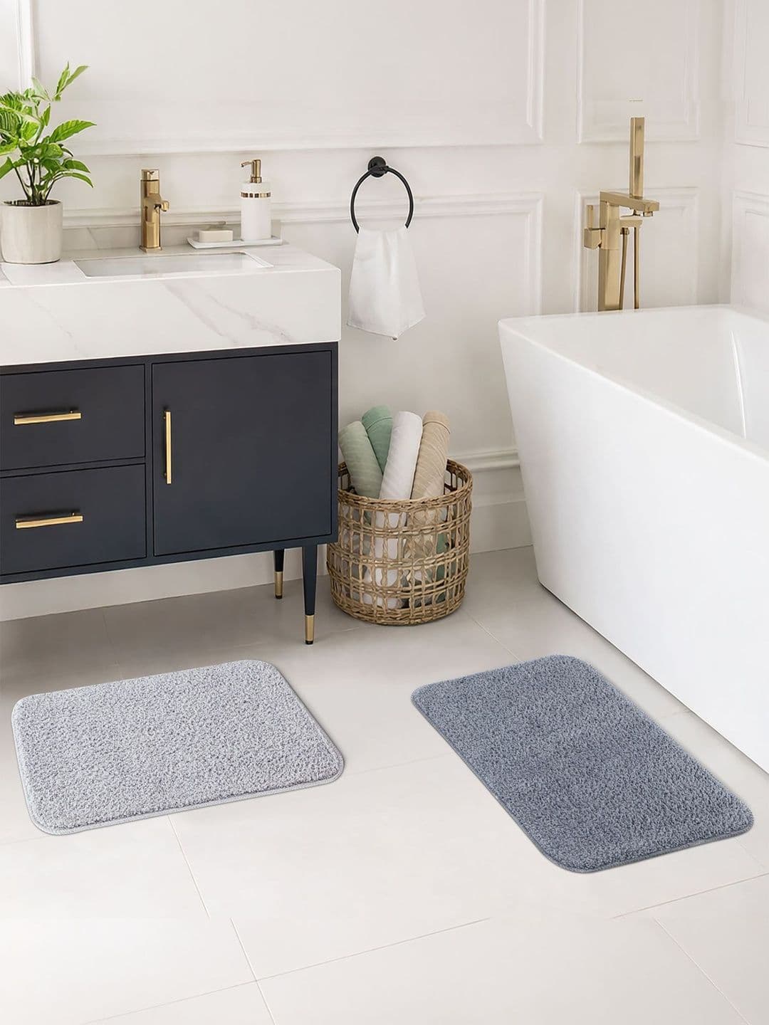 OBSESSIONS Pack Of 2 Grey and Sliver-Colored Bath Rugs - view 1