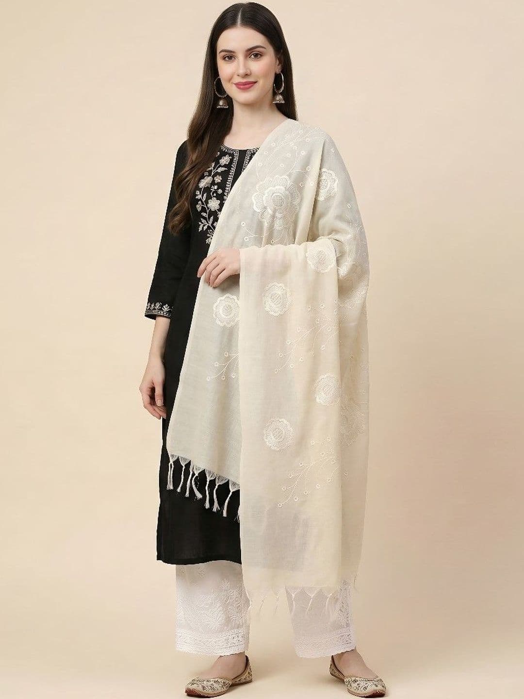 MUFFLY Embroidered Dupatta with Thread Work - view 1