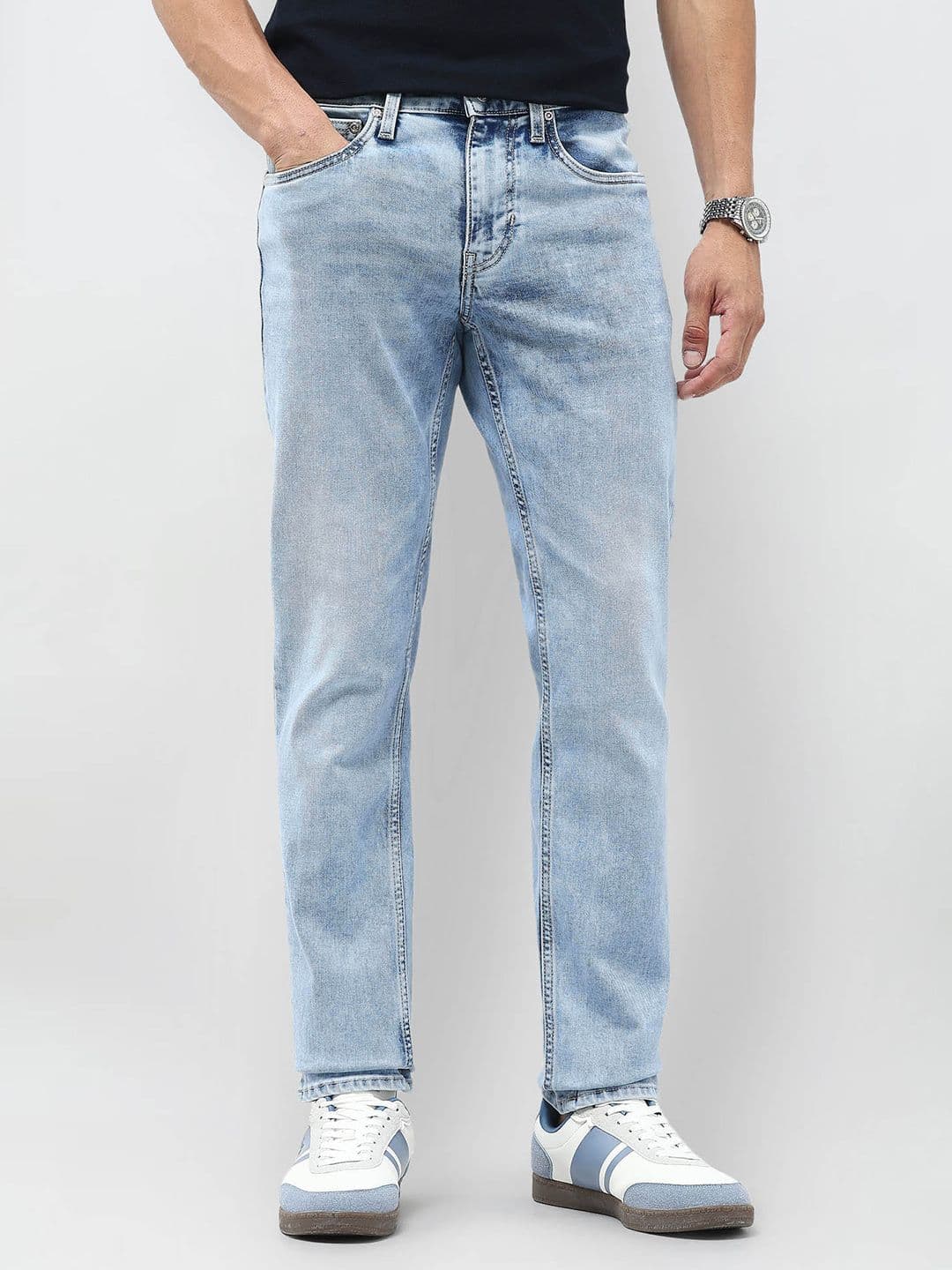 U.S. Polo Assn. Denim Co. Men Tapered Fit Mid-Rise Light Fade Stretchable Jeans - view 1