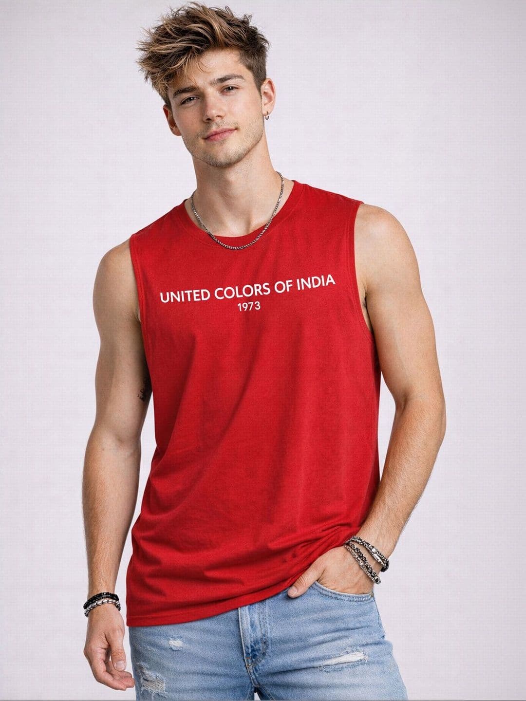 Mast & Harbour Printed Round Neck Cotton Sleeveless Innerwear Vests - view 1
