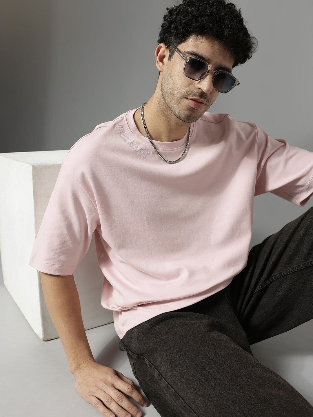 FCUK Brand Logo Embroidered Drop-Shoulder Sleeves Pure Cotton Relaxed Fit T-shirt - view 1