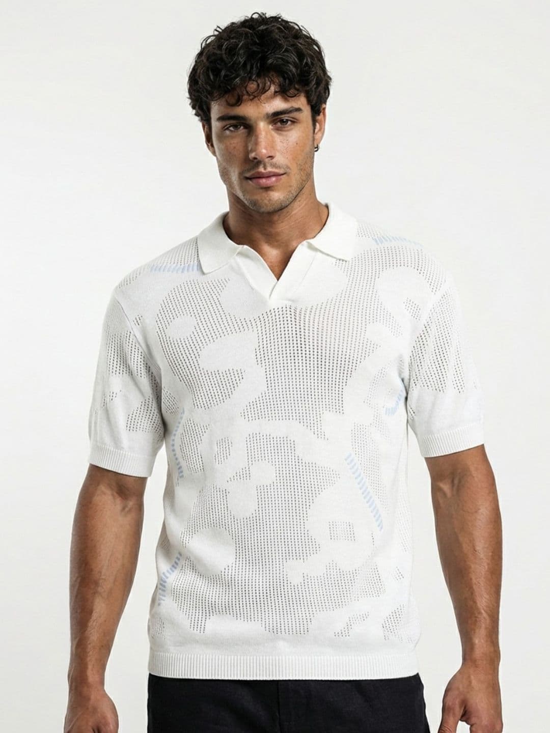glitchez Self Design Polo Collar Fine Knit T-shirt - view 1