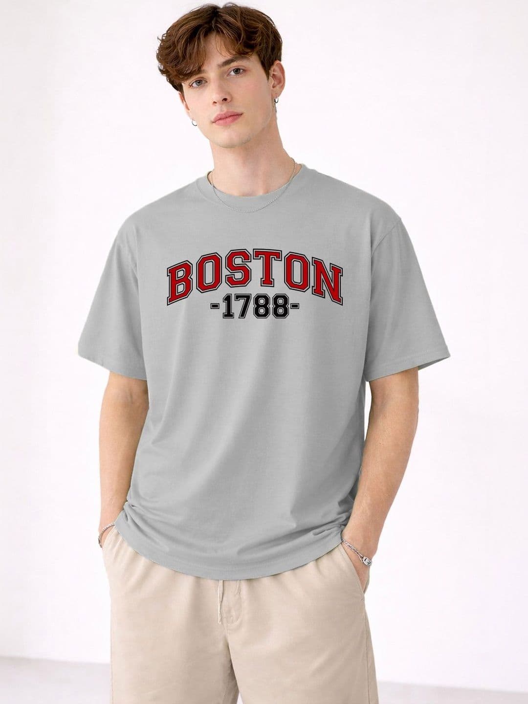 Mast & Harbour Typography Printed Round Neck Cotton Relaxed Fit T-Shirt - view 1