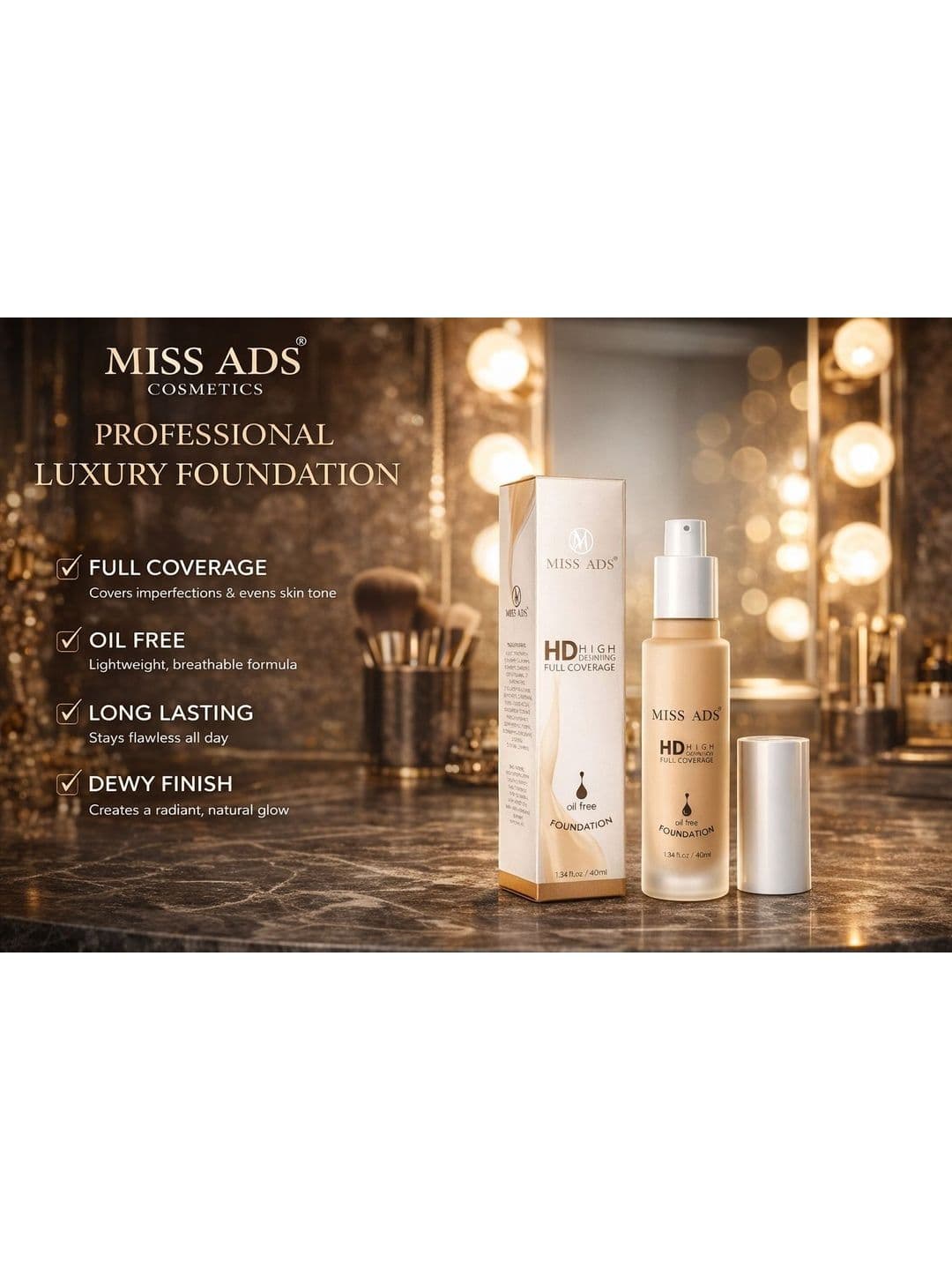 MISS ADS HD Full Coverage Oil Free Foundation - 40 ml - MAFC21 - view 1