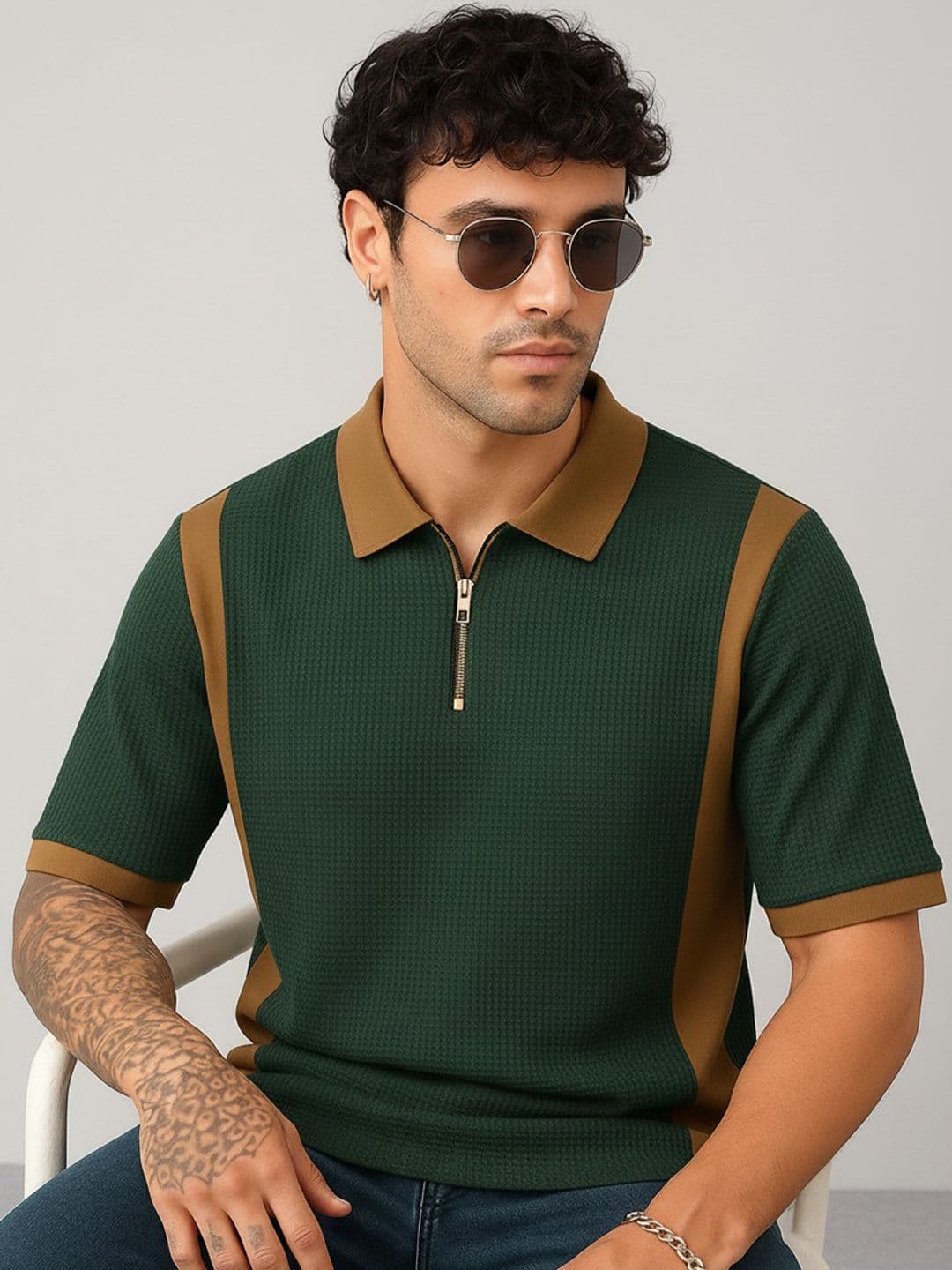 R.Code by The Roadster Life Co. Men Colourblocked Polo Collar T-shirt - view 1