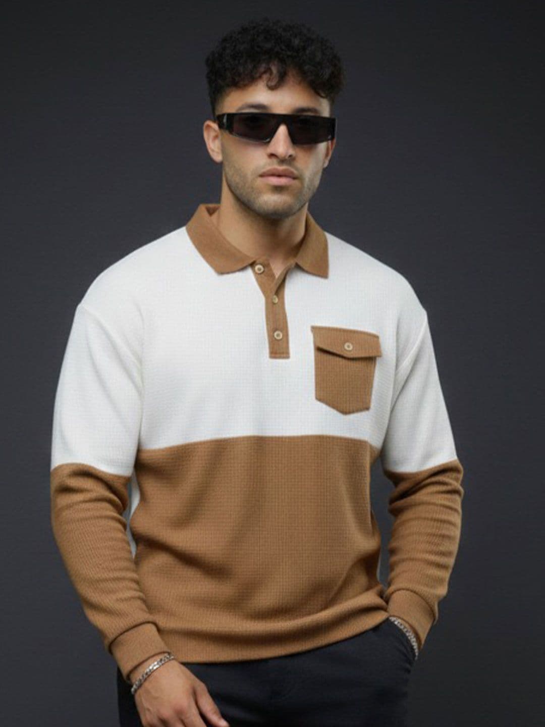 R.Code by The Roadster Life Co. Men Colourblocked Polo Collar Pockets T-shirt - view 1
