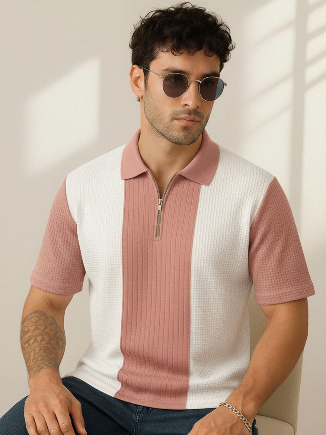 R.Code by The Roadster Life Co. Men Colourblocked Polo Collar T-shirt - view 1