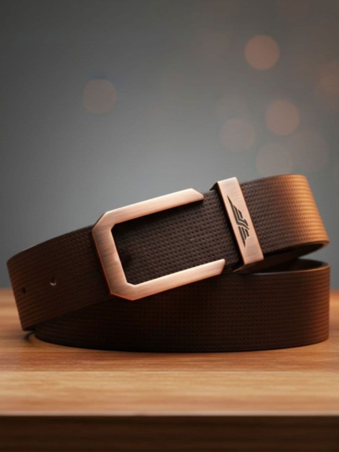 Red Tape Men Brown Textured Leather Belt with Push Pin Buckle - view 1
