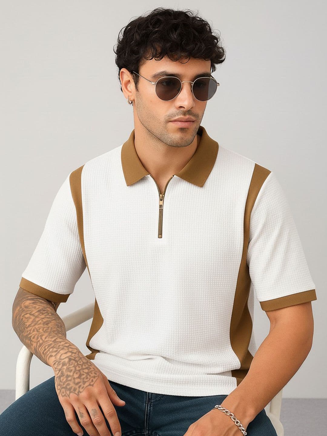 R.Code by The Roadster Life Co. Men Colourblocked Polo Collar T-shirt - view 1