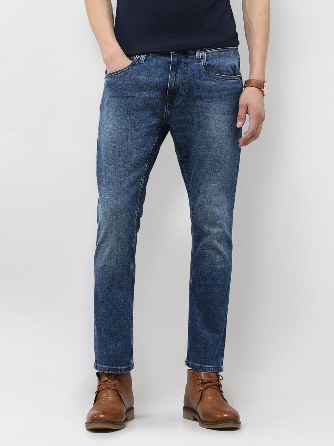 U.S. Polo Assn. Denim Co. Men Tapered Fit Mid-Rise Light Fade Stretchable Jeans - view 1