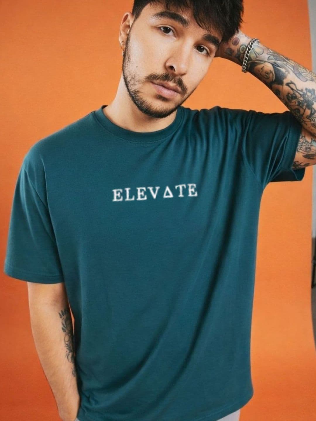 Rigo Unisex Teal Round Neck Cotton Typography Printed Drop Shoulder Oversized T-shirt - view 1