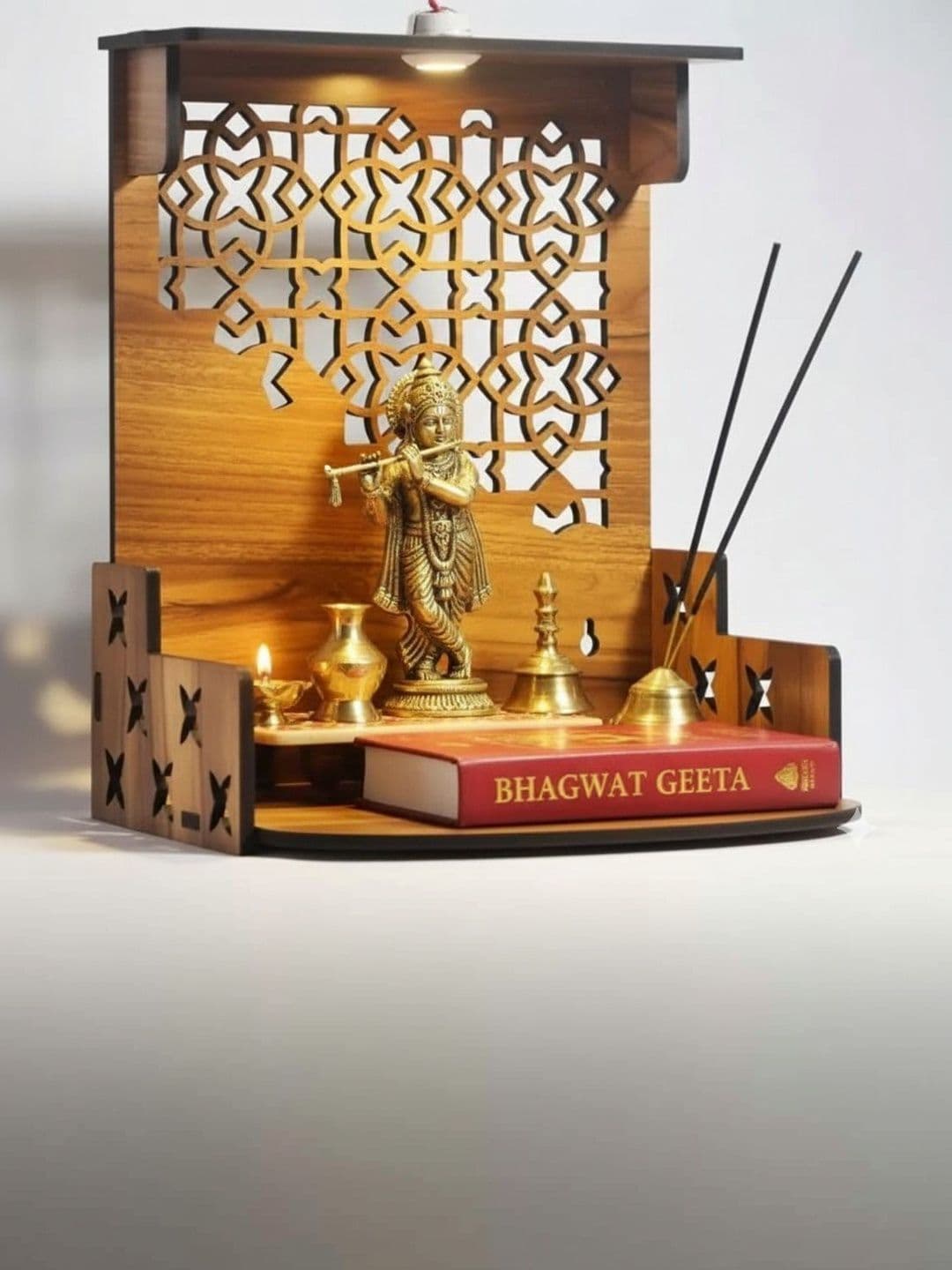 Gojeeva Brown Wood Wall Mounted Home Temple - view 1
