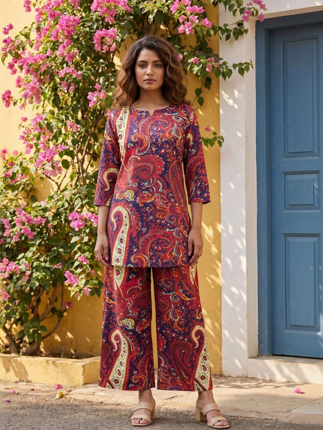 ME & MY Floral Printed Pure Cotton Tunic With Palazzos - view 1