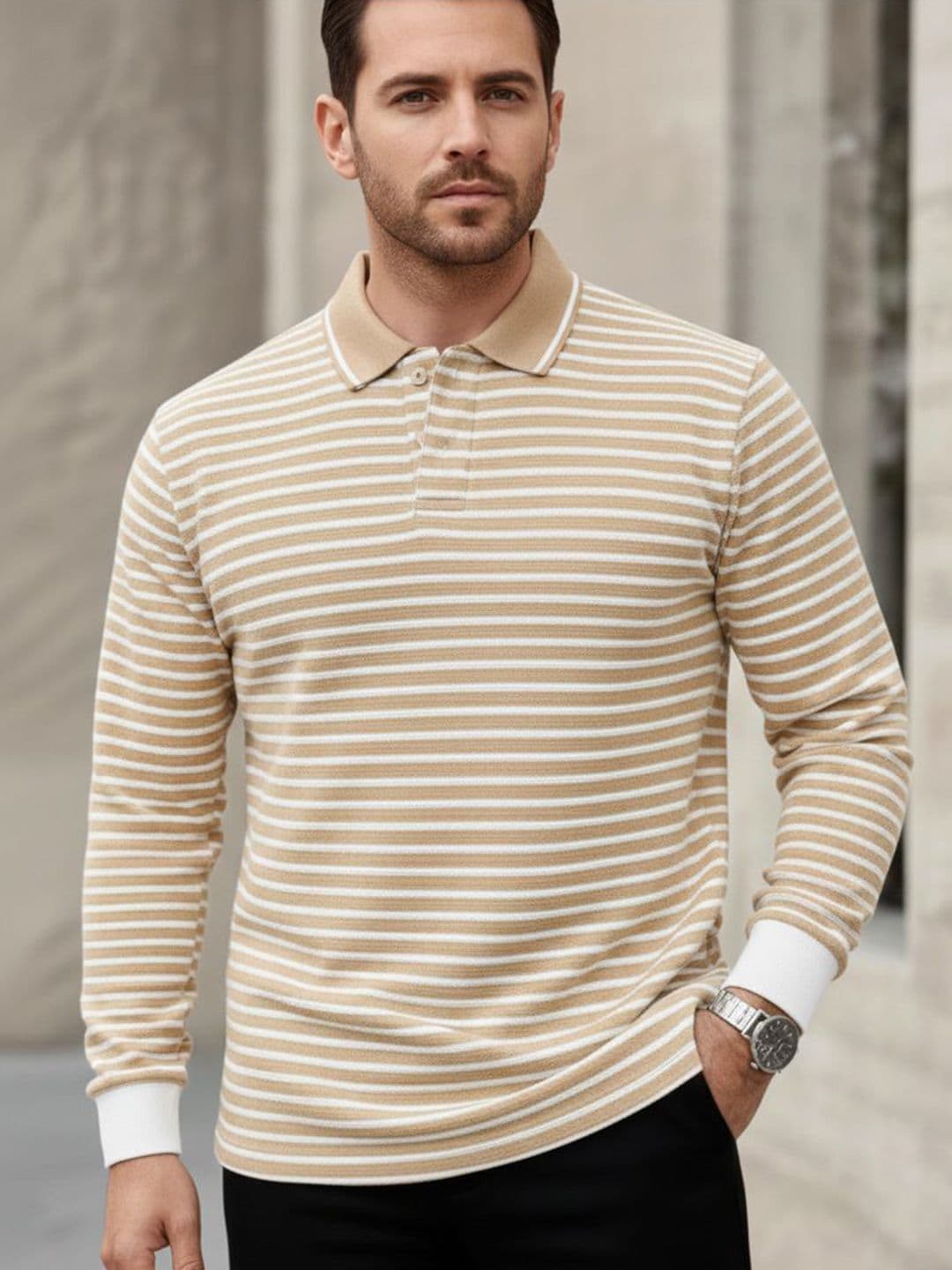 MACK JONNEY Men Striped Polo Collar T-shirt - view 1