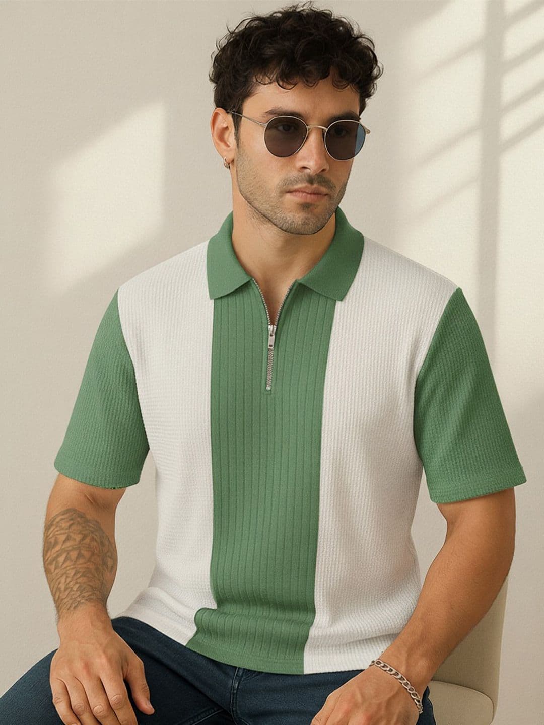R.Code by The Roadster Life Co. Men Colourblocked Polo Collar T-shirt - view 1