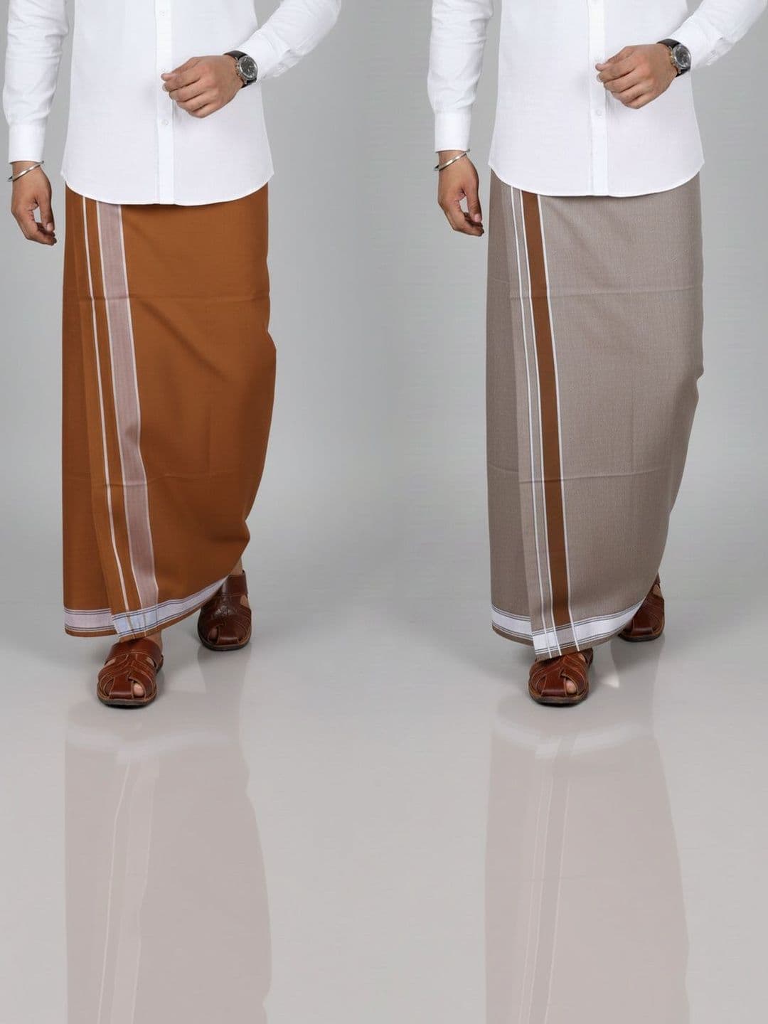 TUNI MANI Pack Of 2 Striped Cotton Kerala Style Dhotis - view 1