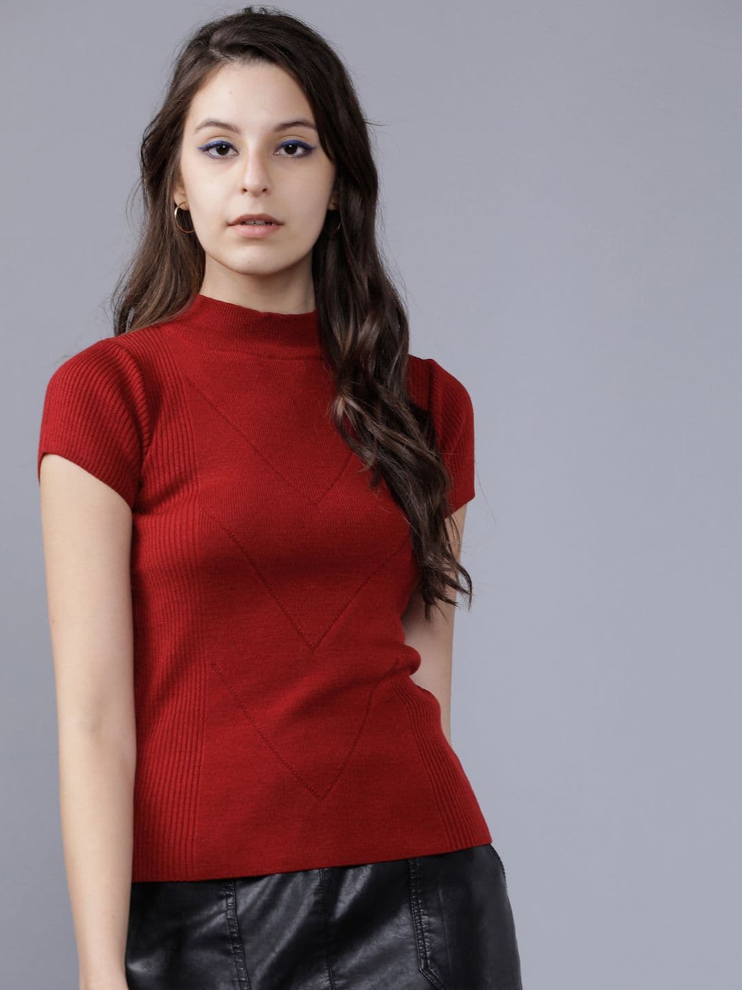 Basics By Tokyo Talkies Women Red Solid Pullover Sweater - view 1