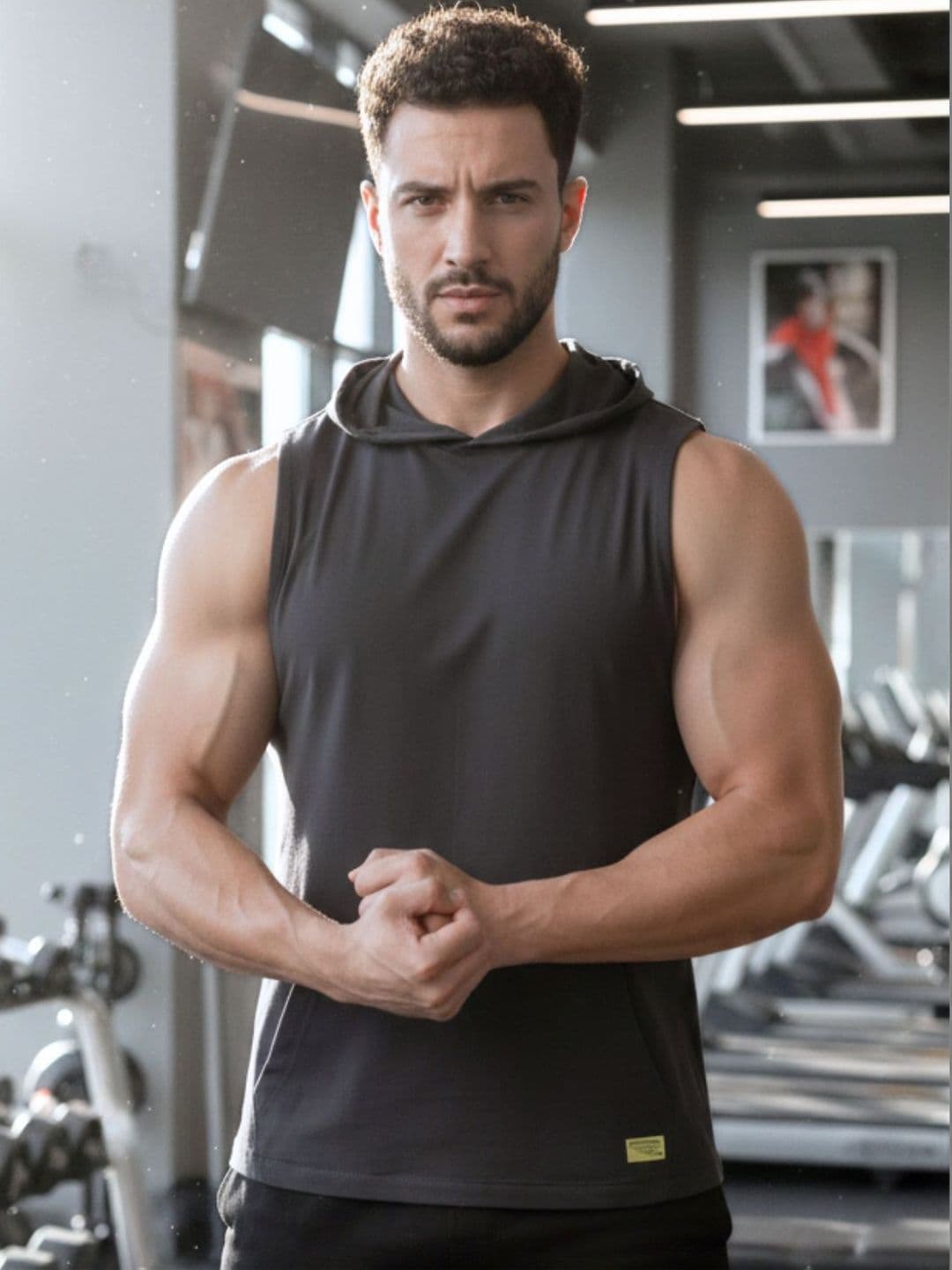 HERE&NOW Men Plus Size Solid Grey Round Neck Sleeveless T-Shirt - view 1
