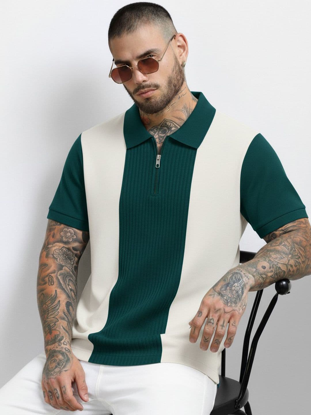 R.Code by The Roadster Life Co. Men Colourblocked Polo Collar T-shirt - view 1